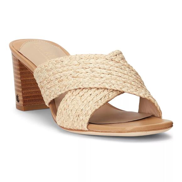 Lauren Ralph Lauren Women Freddi Cross Strap Sandals Size US 8.5B Natural Raffia - Picture 1 of 6